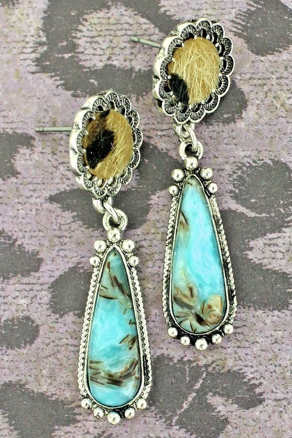 Leopard turquoise drop earrings Southwest Bedazzle jewelz