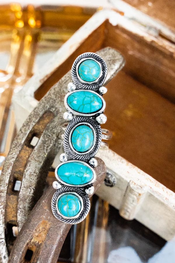 Long blue turquoise ring  one size Southwest Bedazzle jewelz