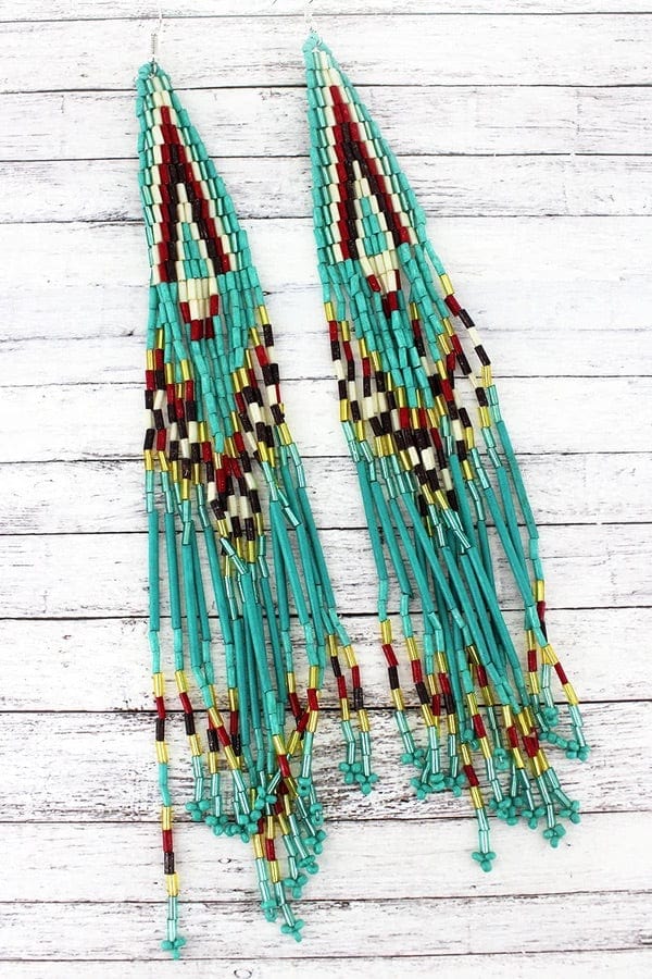 Long teal Southwest beaded earrings Southwest Bedazzle jewelz