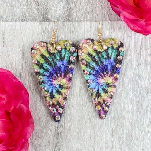 Long tie dye heart gem earrings Southwest Bedazzle jewelz