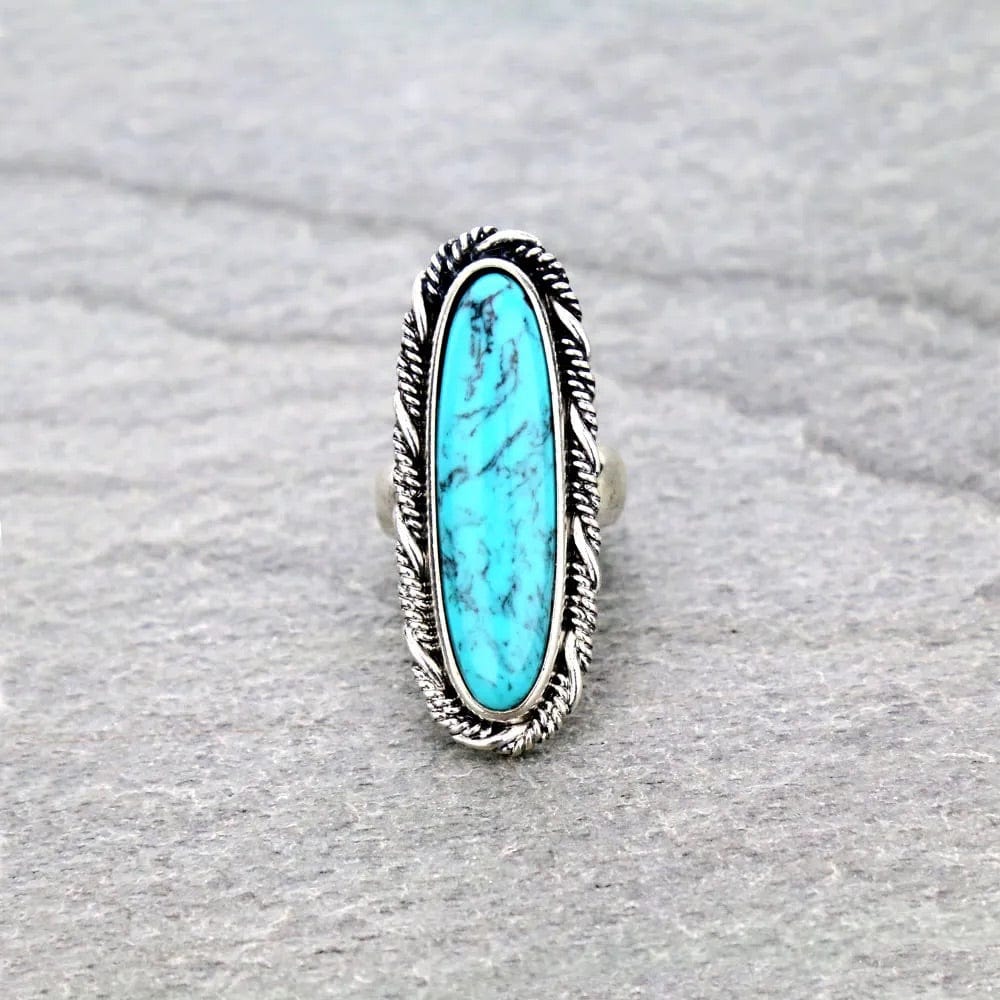 Long Turquoise framed ring Southwest Bedazzle jewelz