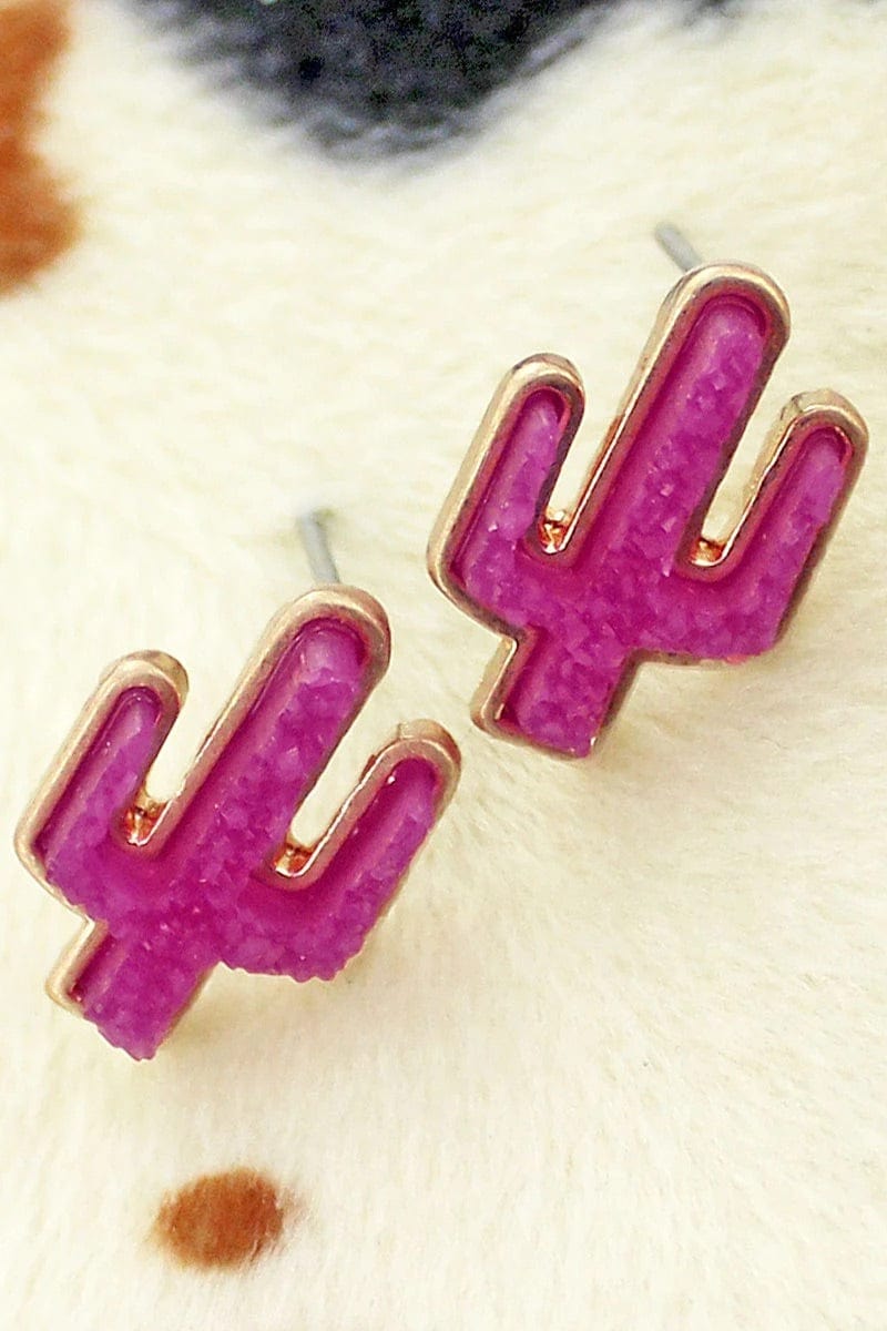 Mini pink druzy cactus earrings Southwest Bedazzle jewelz
