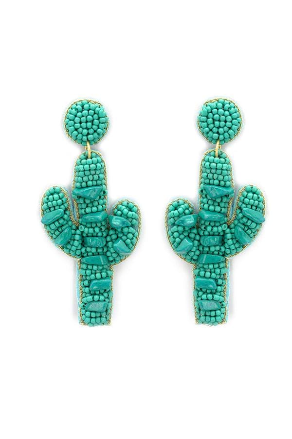 Mint Cactus seed bead & ship earrings Southwest Bedazzle jewelz