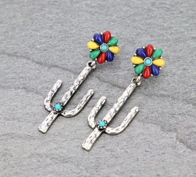 Multi cactus flower earrings Southwest Bedazzle jewelz