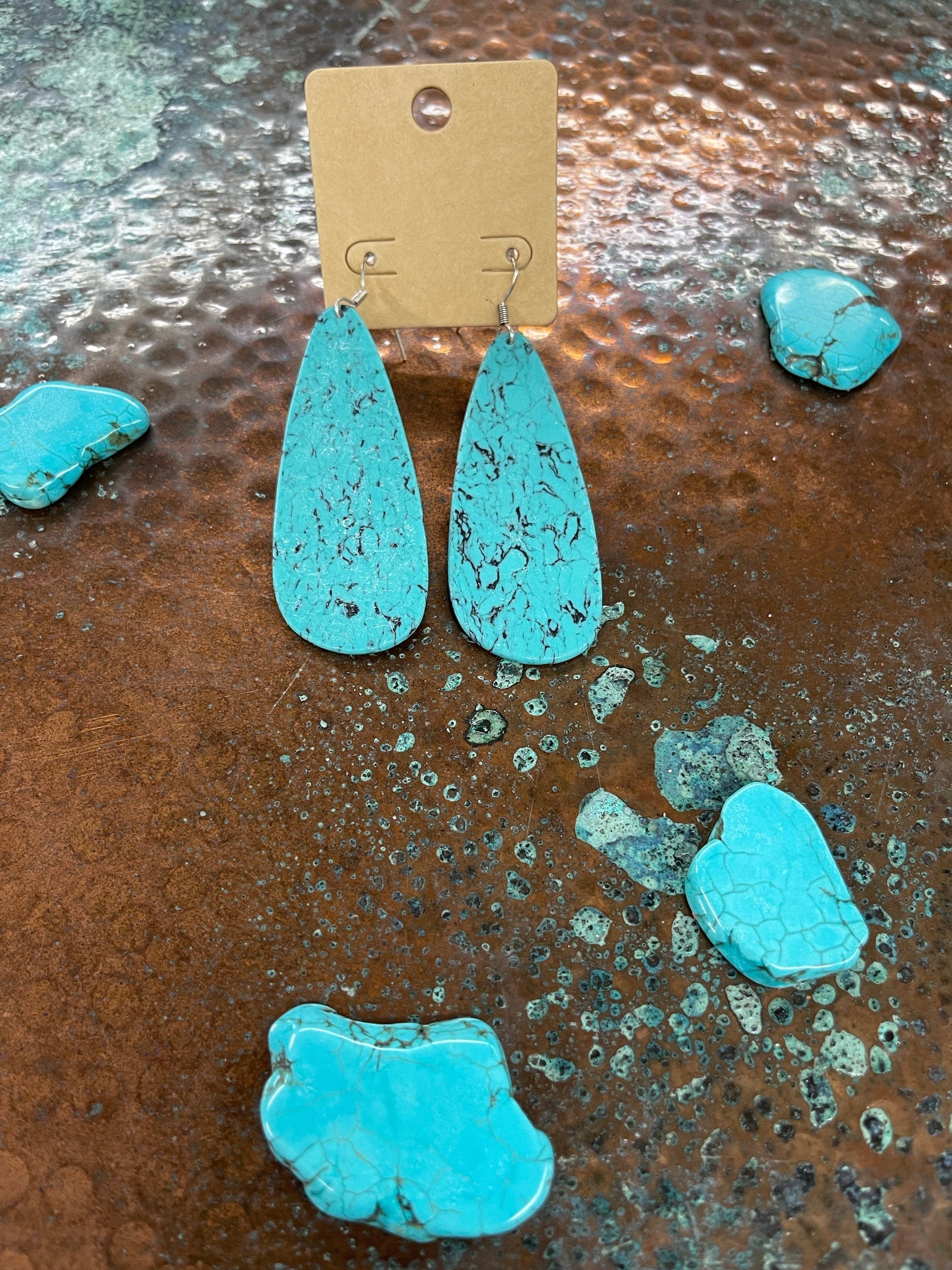 Navajo LARGE lightweight slab earrings turquoise veins Southwest Bedazzle jewelz