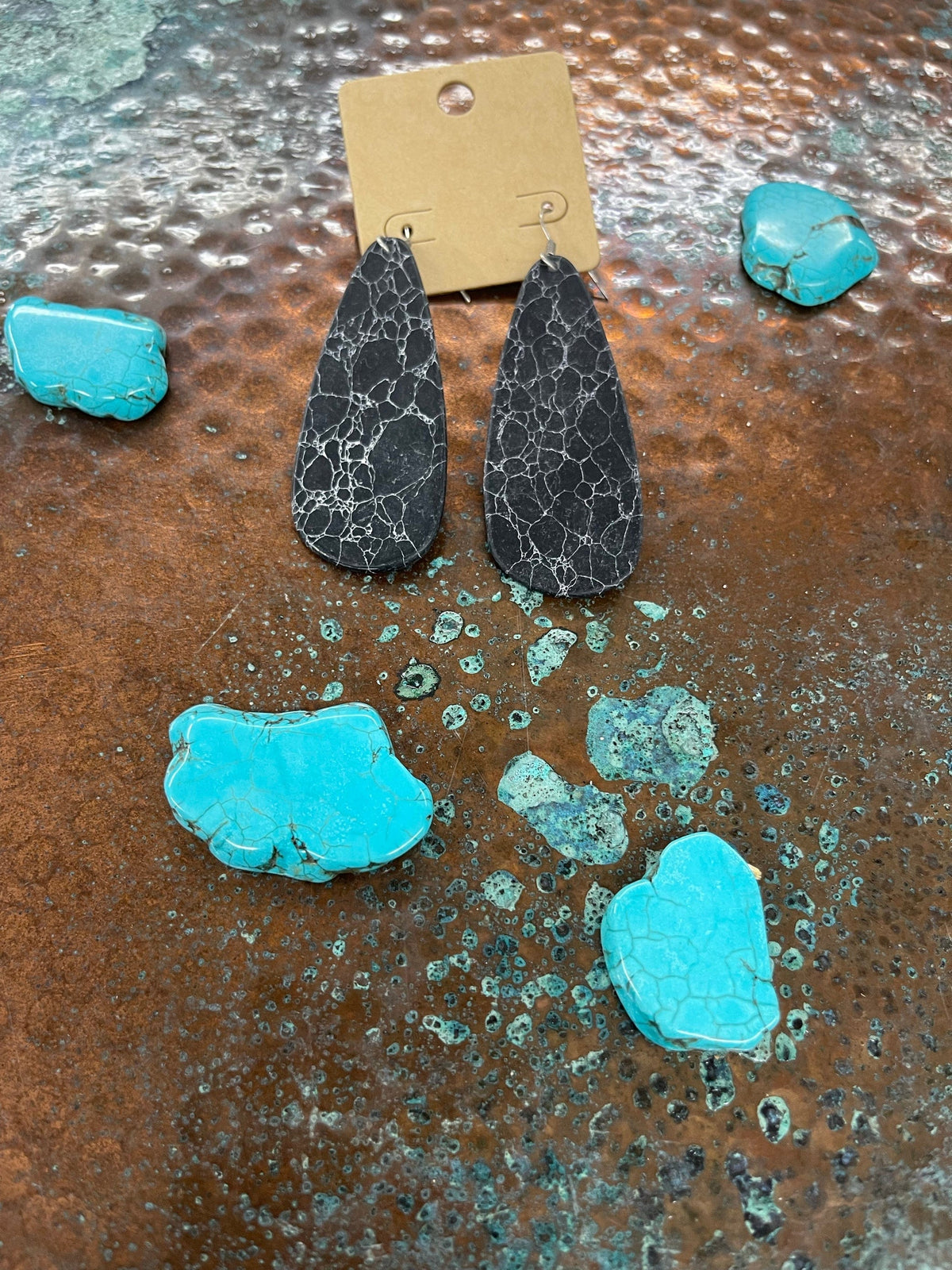 Navajo slab earrings    Black veins Southwest Bedazzle jewelz