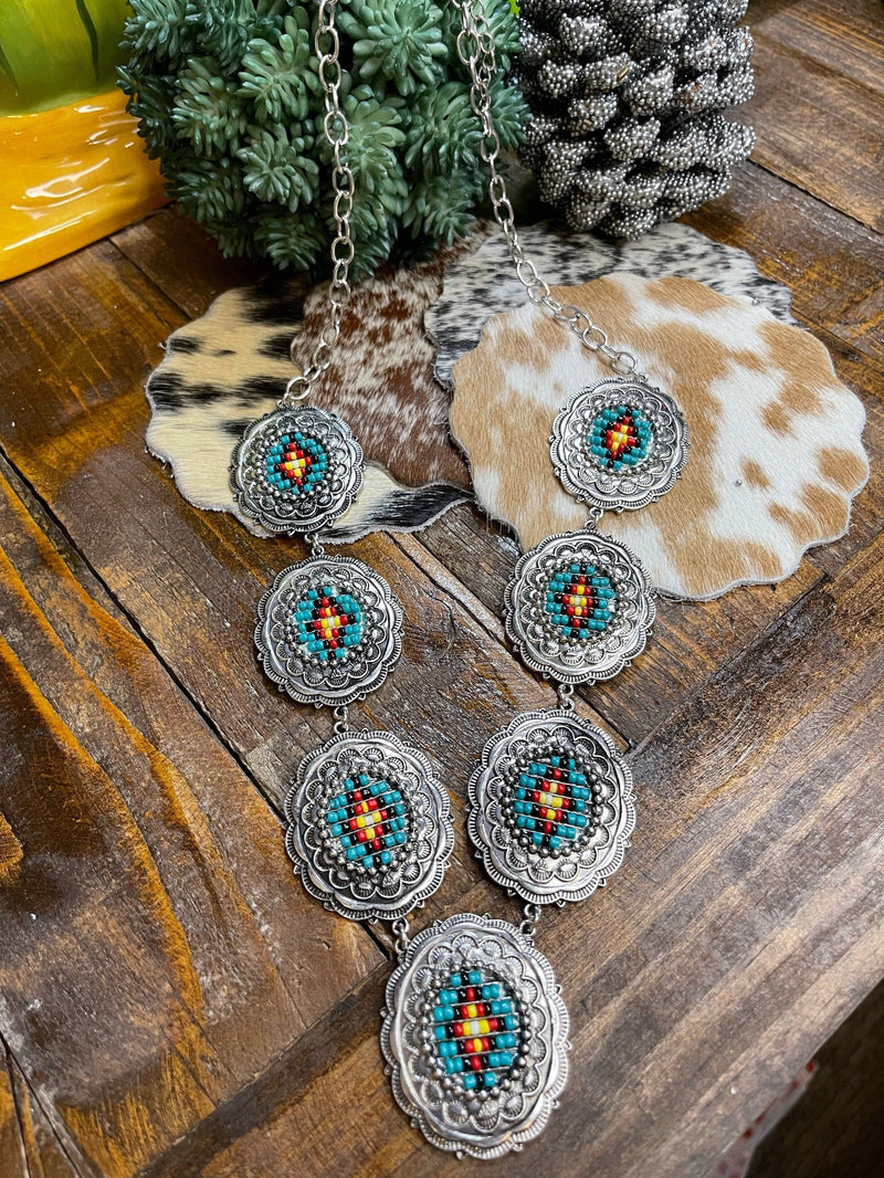 Navajo Southwestern beaded concho necklace Southwest Bedazzle jewelz