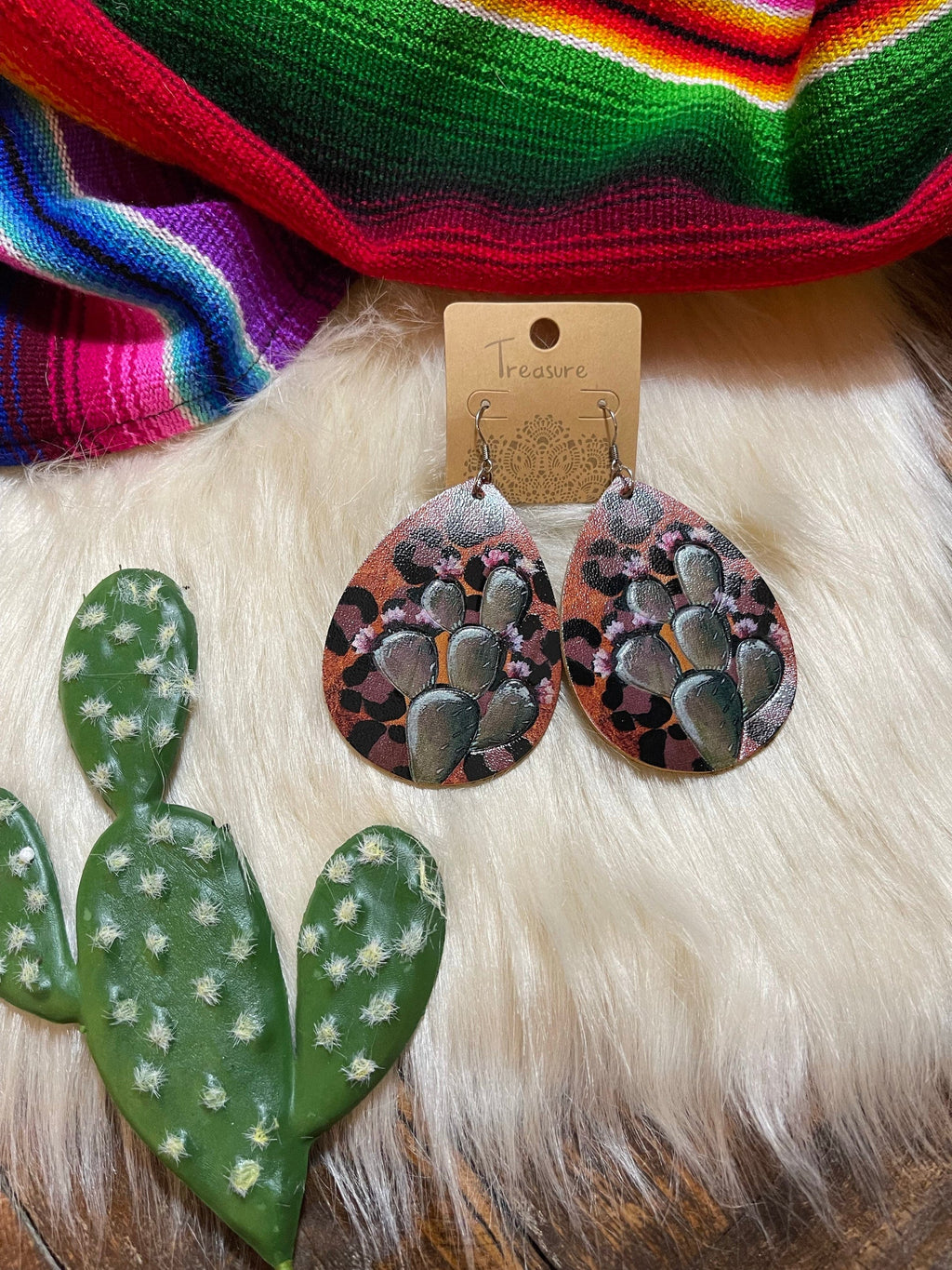 Painted Leather PRICKLY PEAR EARRINGS Southwest Bedazzle