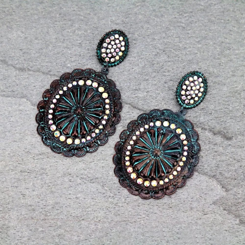 Patina concho earrings Southwest Bedazzle jewelz
