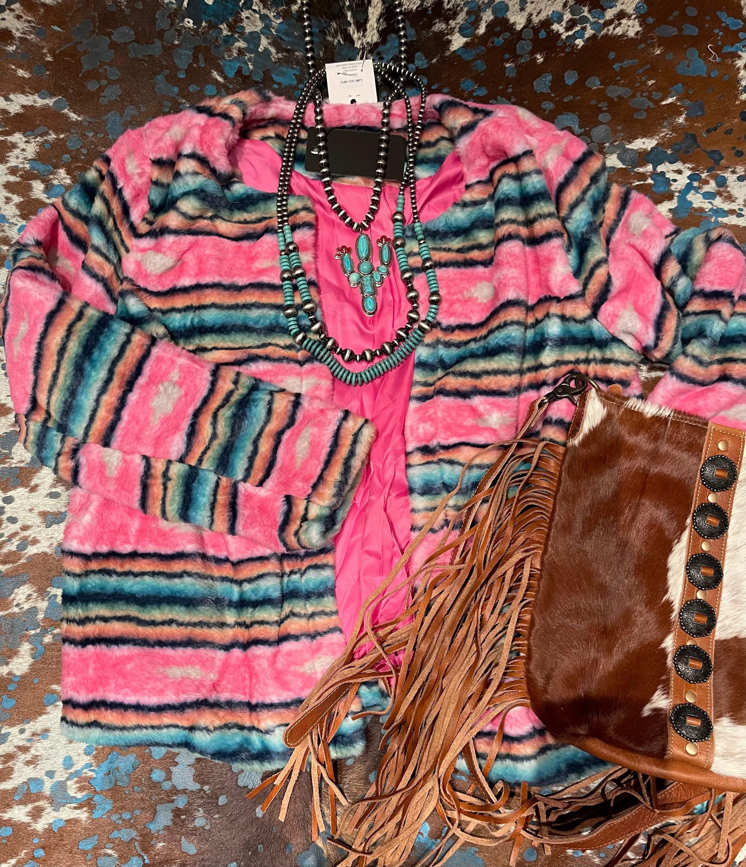 Pink aztec Fur jacket   Plus Southwest Bedazzle Bargain bonanza
