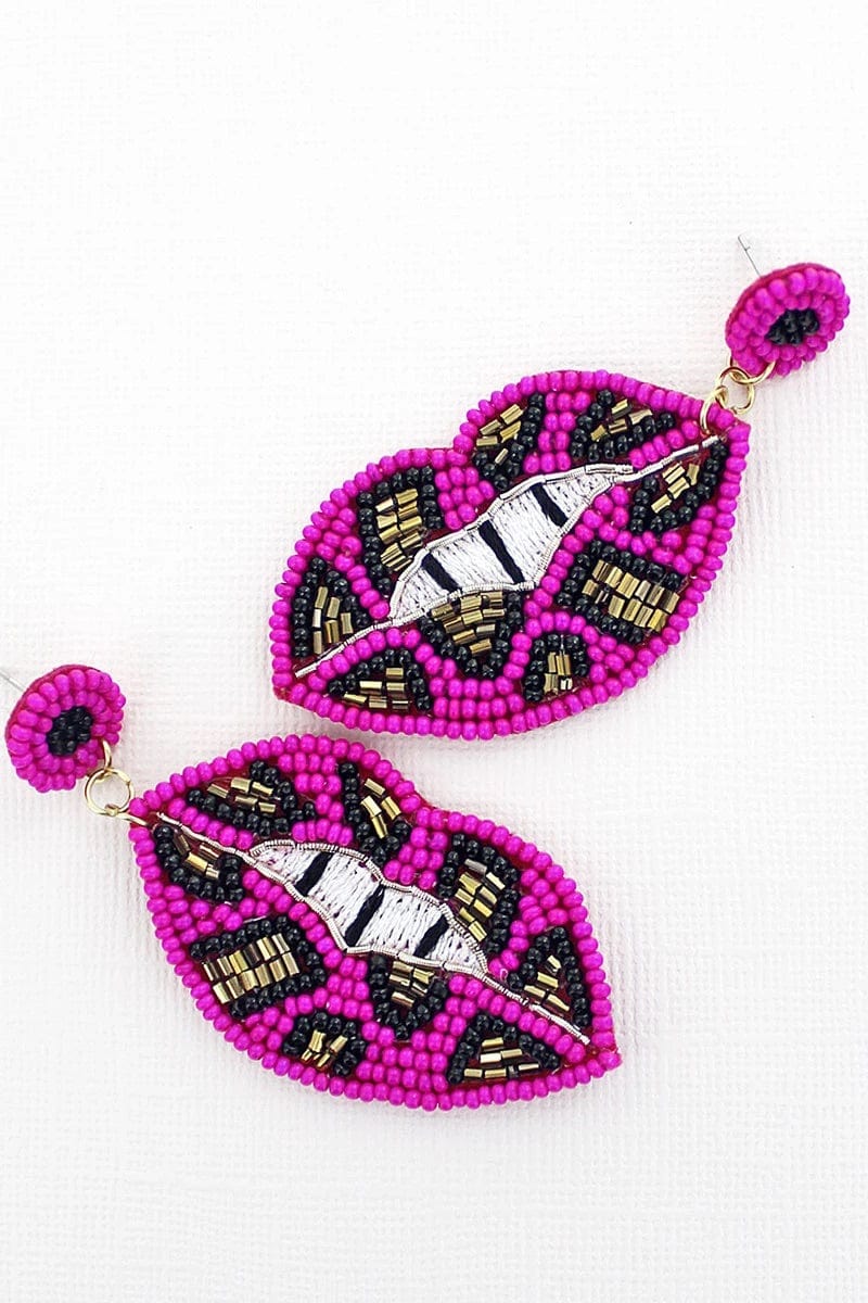 Pink beaded lip earrings Southwest Bedazzle jewelz