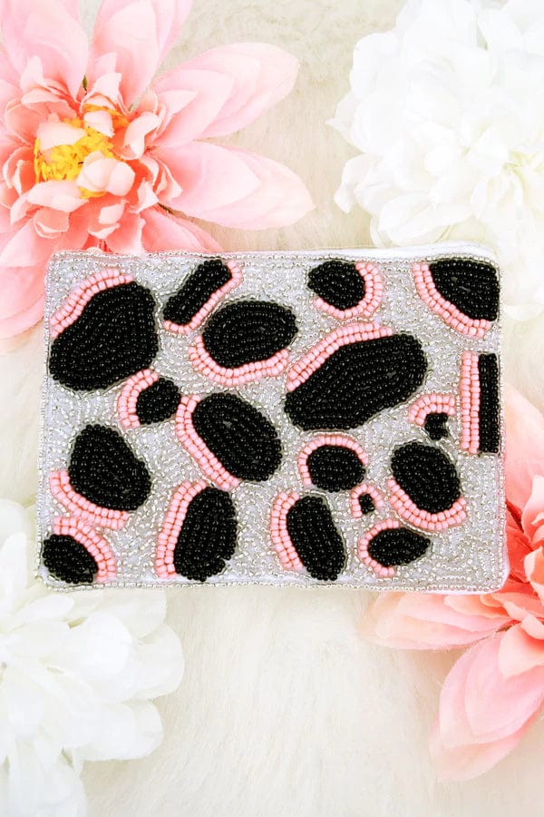 Pink cow BEADED COIN clutch PURSE Southwest Bedazzle jewelz