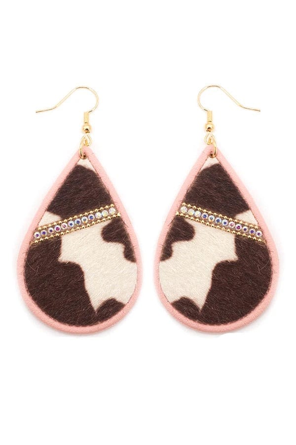 Pink cowhide teardrop earrings Southwest Bedazzle jewelz