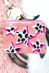 Pink stars BEADED COIN clutch PURSE Southwest Bedazzle jewelz