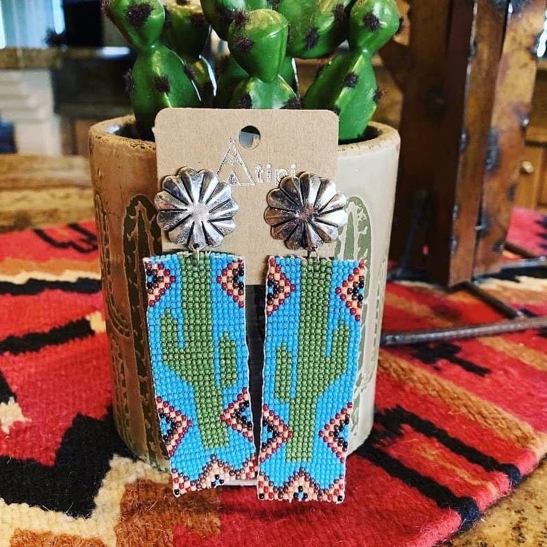 Ranchero beaded Cactus earrings Southwest Bedazzle jewelz
