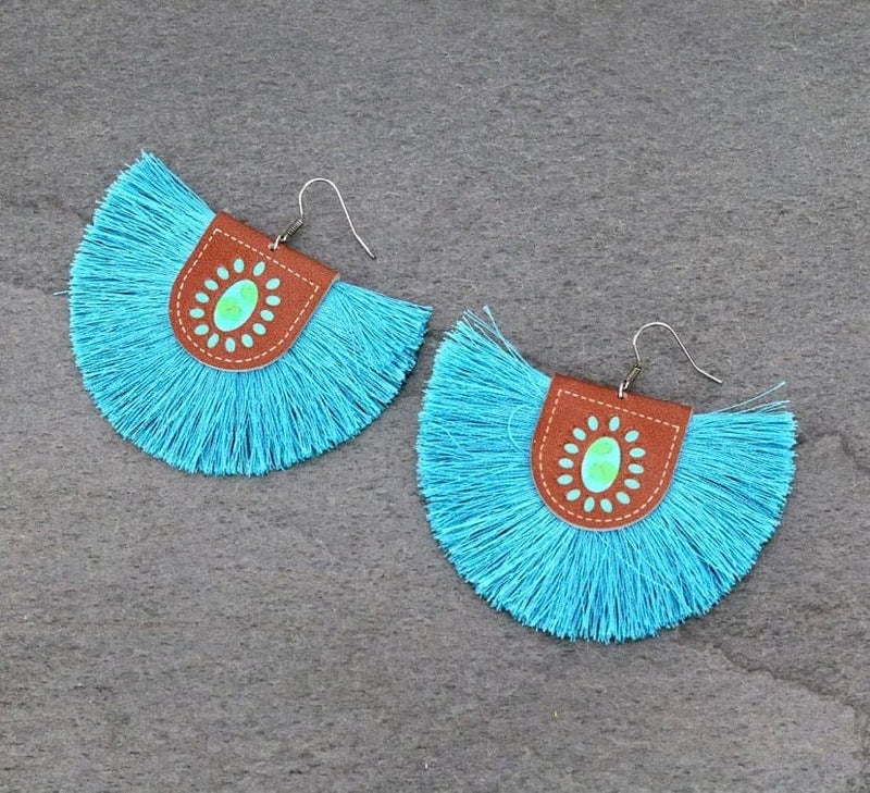 Real tassel earrings with leather squash Southwest Bedazzle jewelz