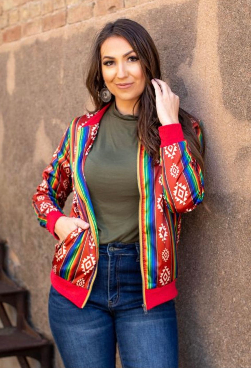 Red aztec bomber jacket    Reg & plus Southwest Bedazzle Bargain bonanza