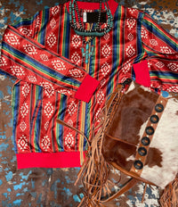 Red aztec bomber jacket    Reg & plus Southwest Bedazzle Bargain bonanza