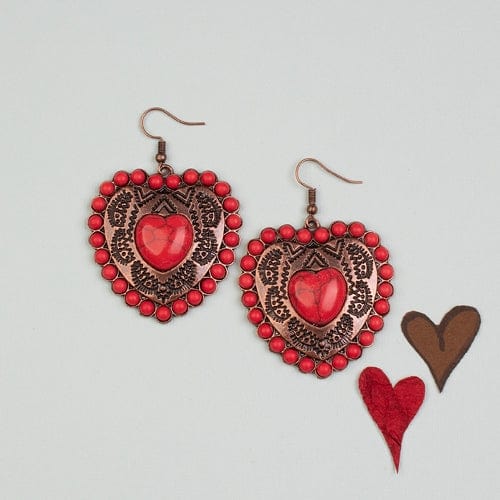Red aztec heart earrings Southwest Bedazzle jewelz