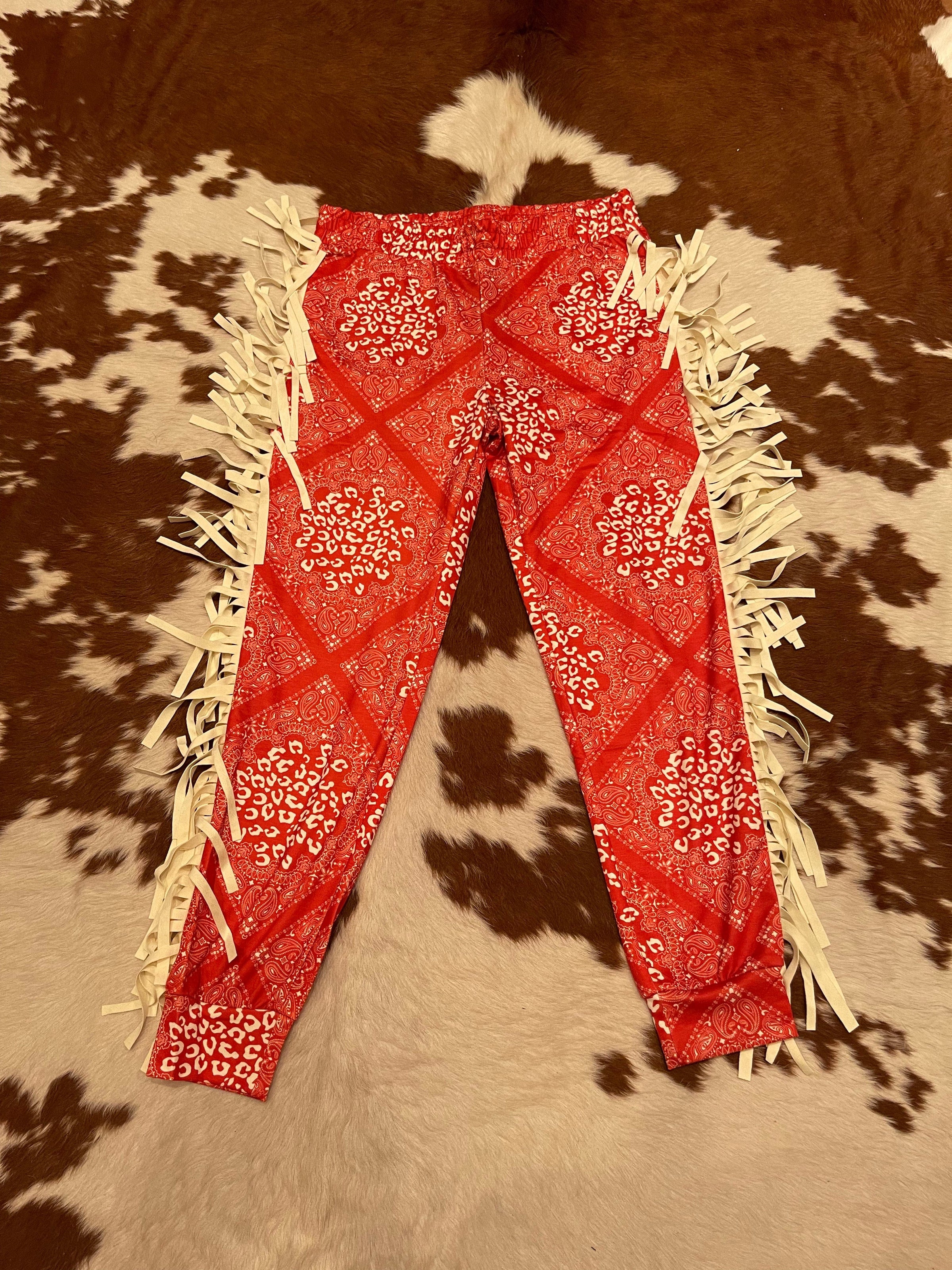 Red Leopard fringe bandana JOGGER PANTS Southwest Bedazzle clothing