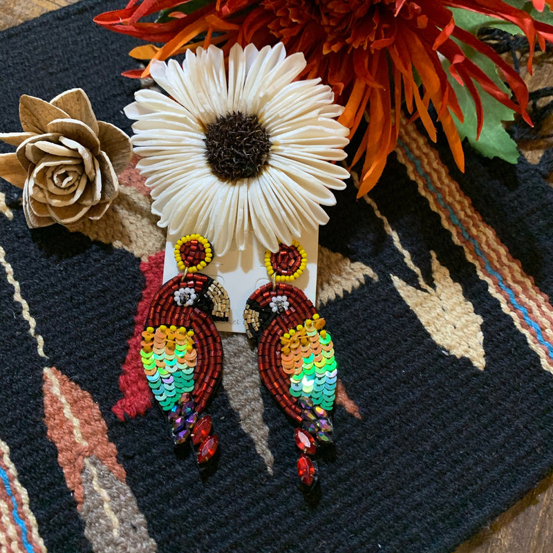 Red parrot beaded earrings Southwest Bedazzle jewelz