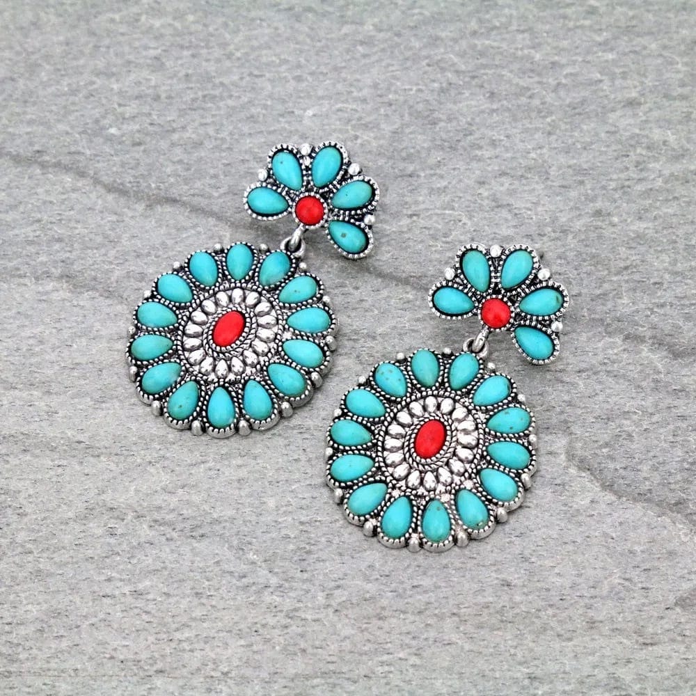 Red & turquoise western earrings Southwest Bedazzle jewelz