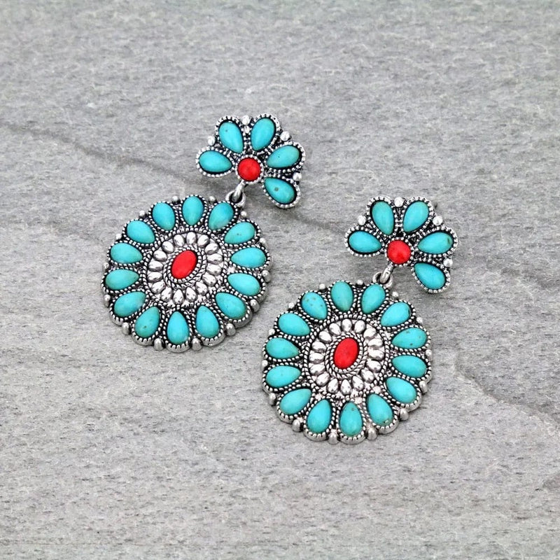 Red & turquoise western earrings Southwest Bedazzle jewelz