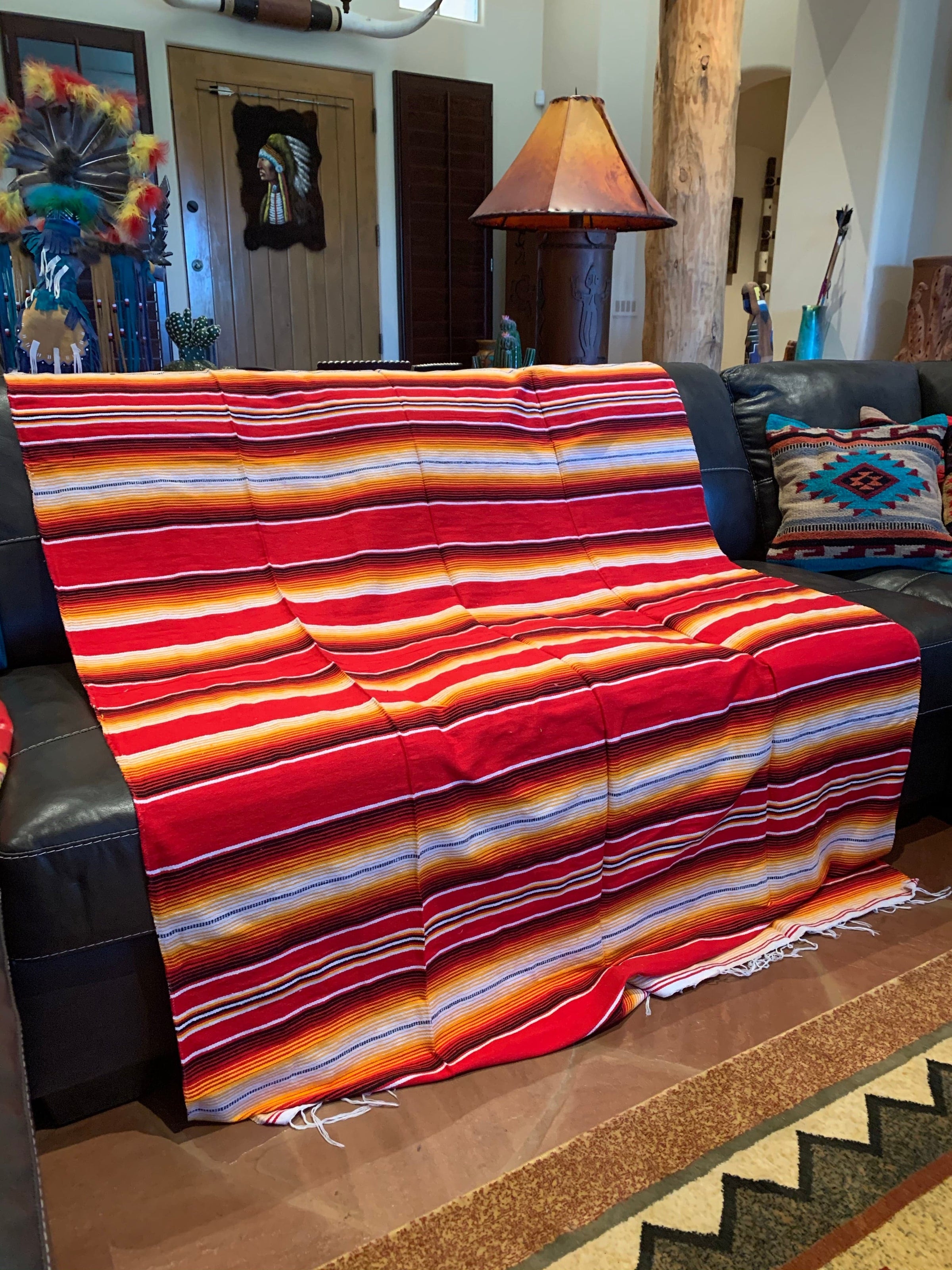 Red yellow serape blanket  7’-5’ Southwest Bedazzle blankets/slippers