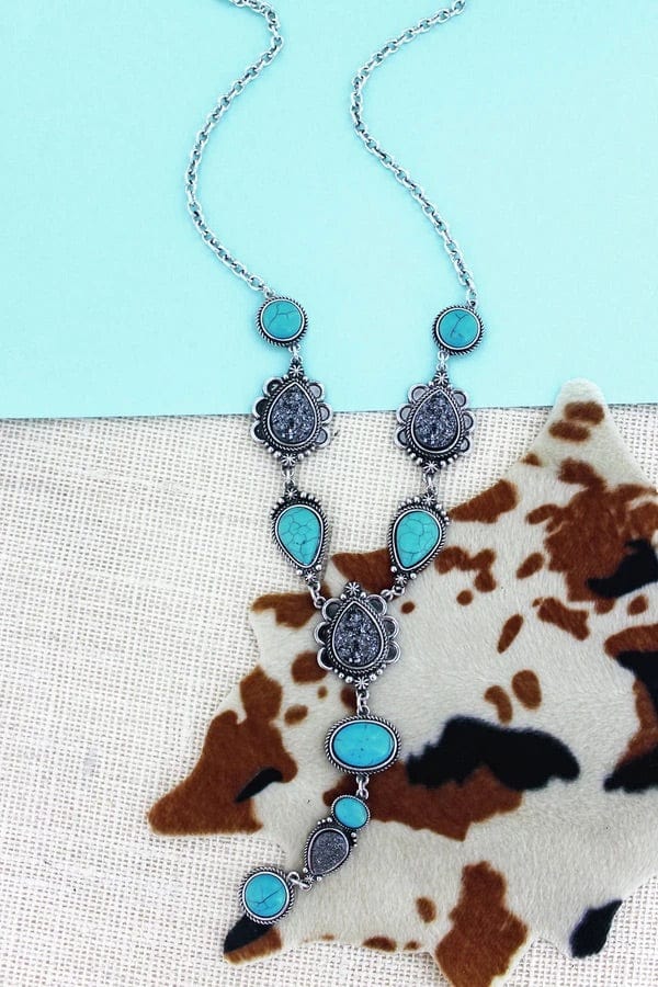 San Pedro Druzy turquoise necklace   Long Southwest Bedazzle jewelz