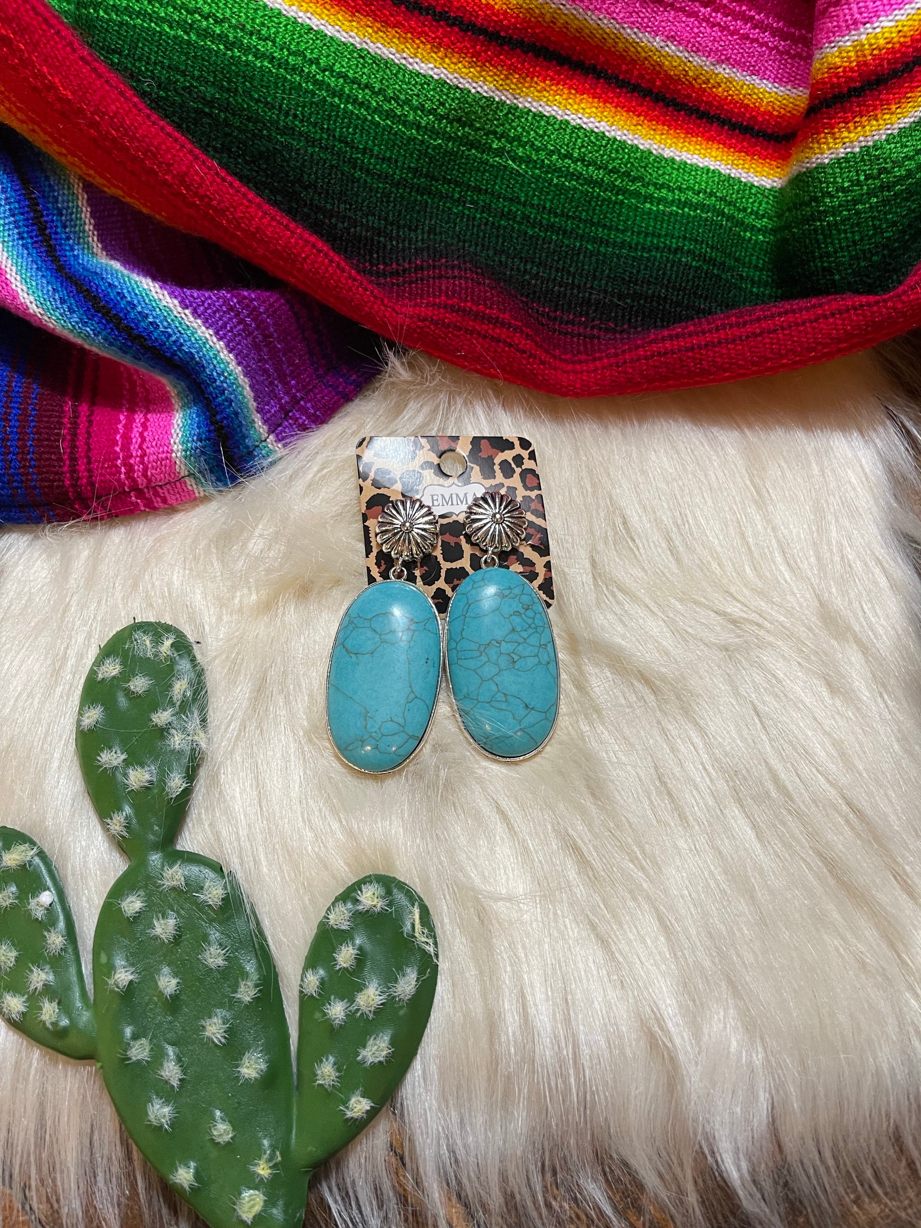 San Pedro large turquoise slab earrings Southwest Bedazzle