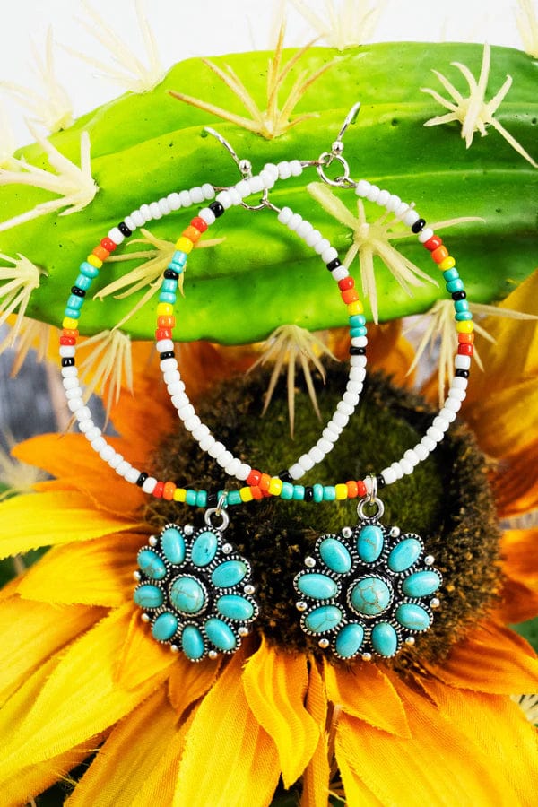 Santa Fe turquoise pendant HOOP EARRINGS Southwest Bedazzle jewelz