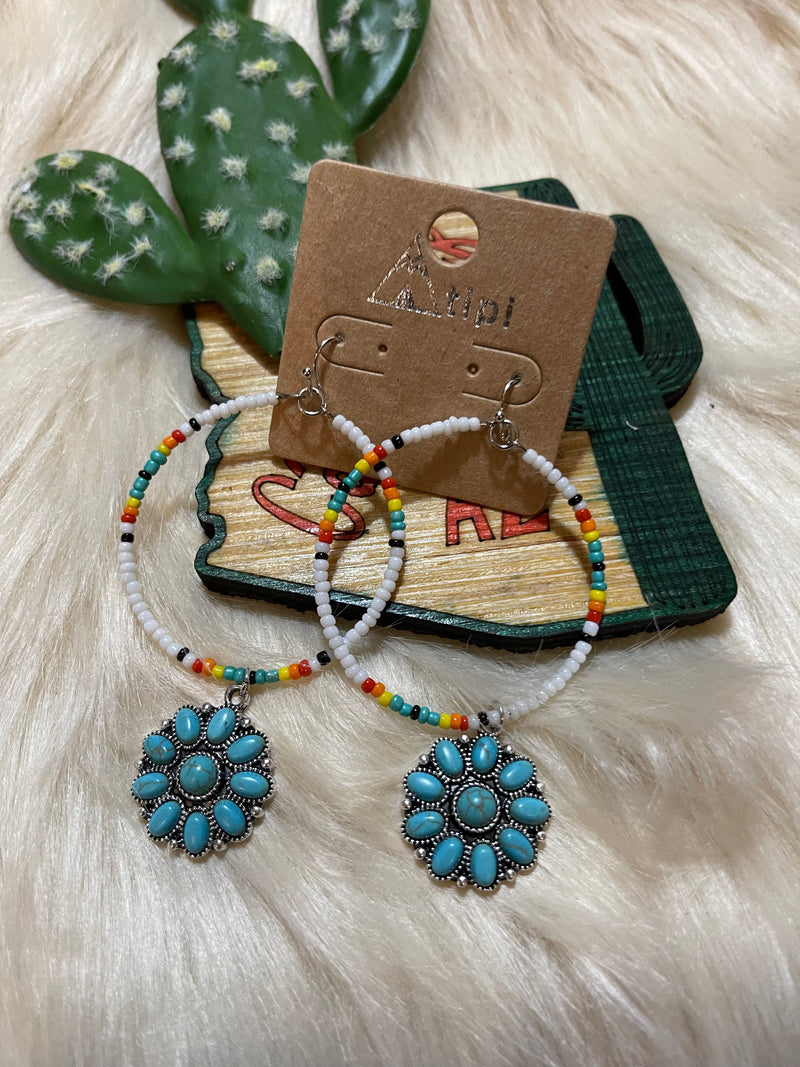 Santa Fe turquoise pendant HOOP EARRINGS Southwest Bedazzle jewelz
