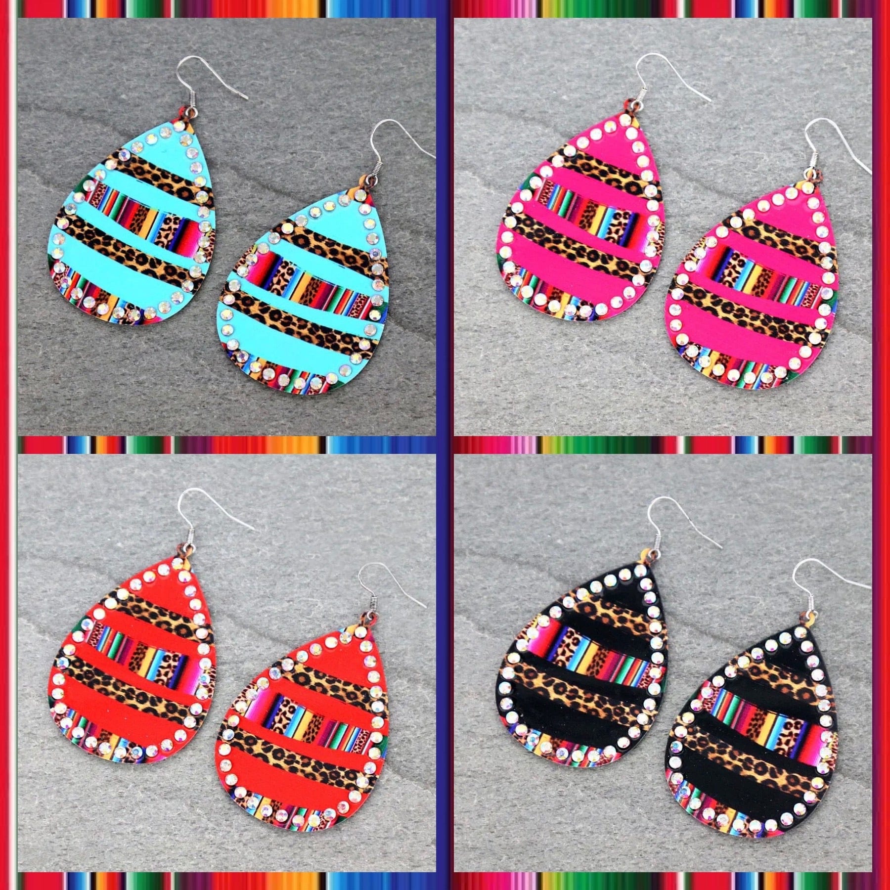 Serape rhinestone earrings Southwest Bedazzle jewelz