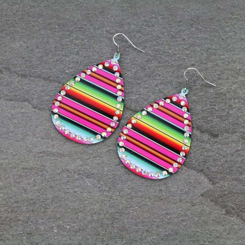Serape rhinestone earrings  pink Southwest Bedazzle jewelz