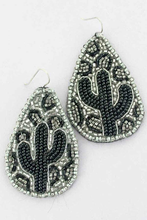 Silver leopard beaded cactus earrings Southwest Bedazzle jewelz