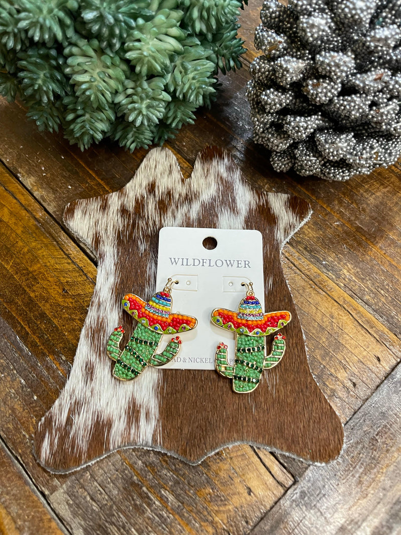 Sombrero cactus earrings Southwest Bedazzle jewelz