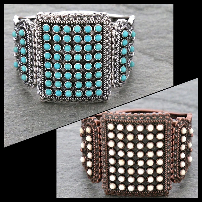 Squared Turquoise stretch bracelet Southwest Bedazzle jewelz