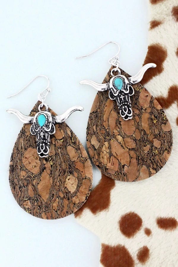 Steer cork earrings Southwest Bedazzle jewelz