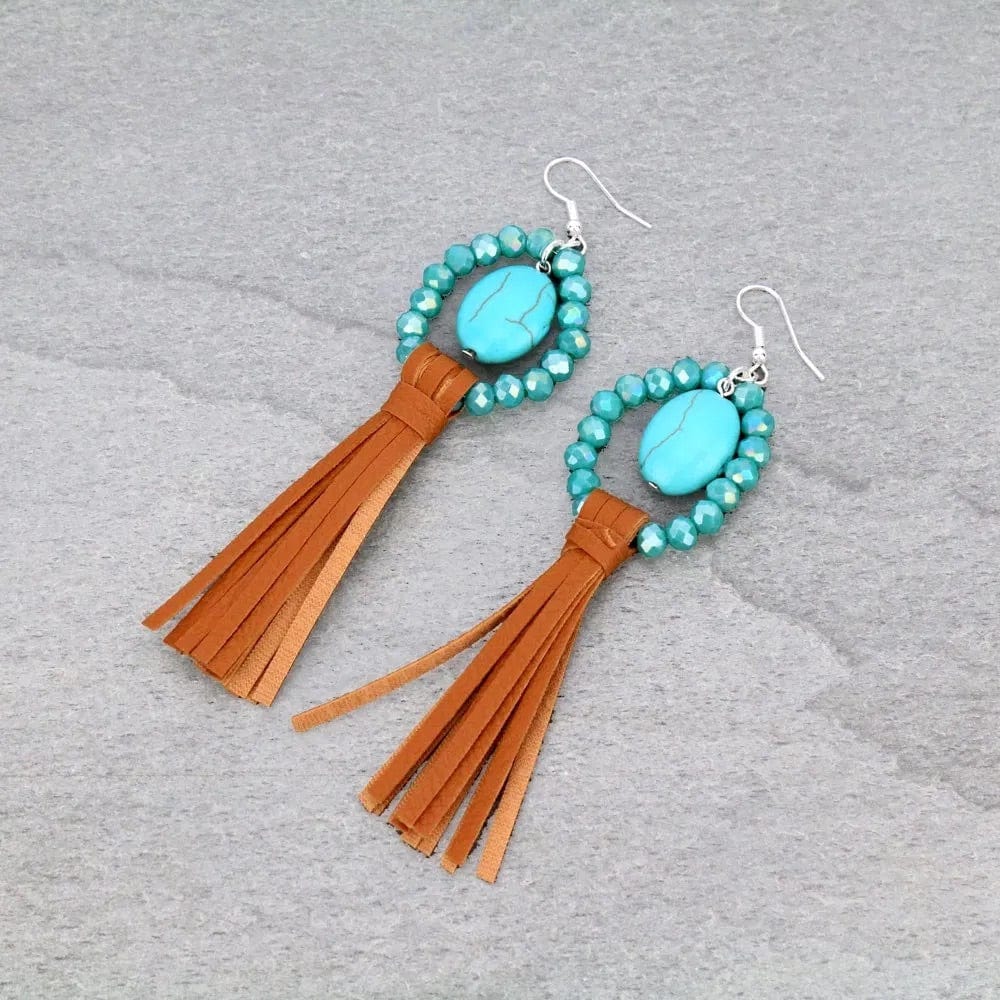 Tan and turquoise beaded earrings Southwest Bedazzle jewelz
