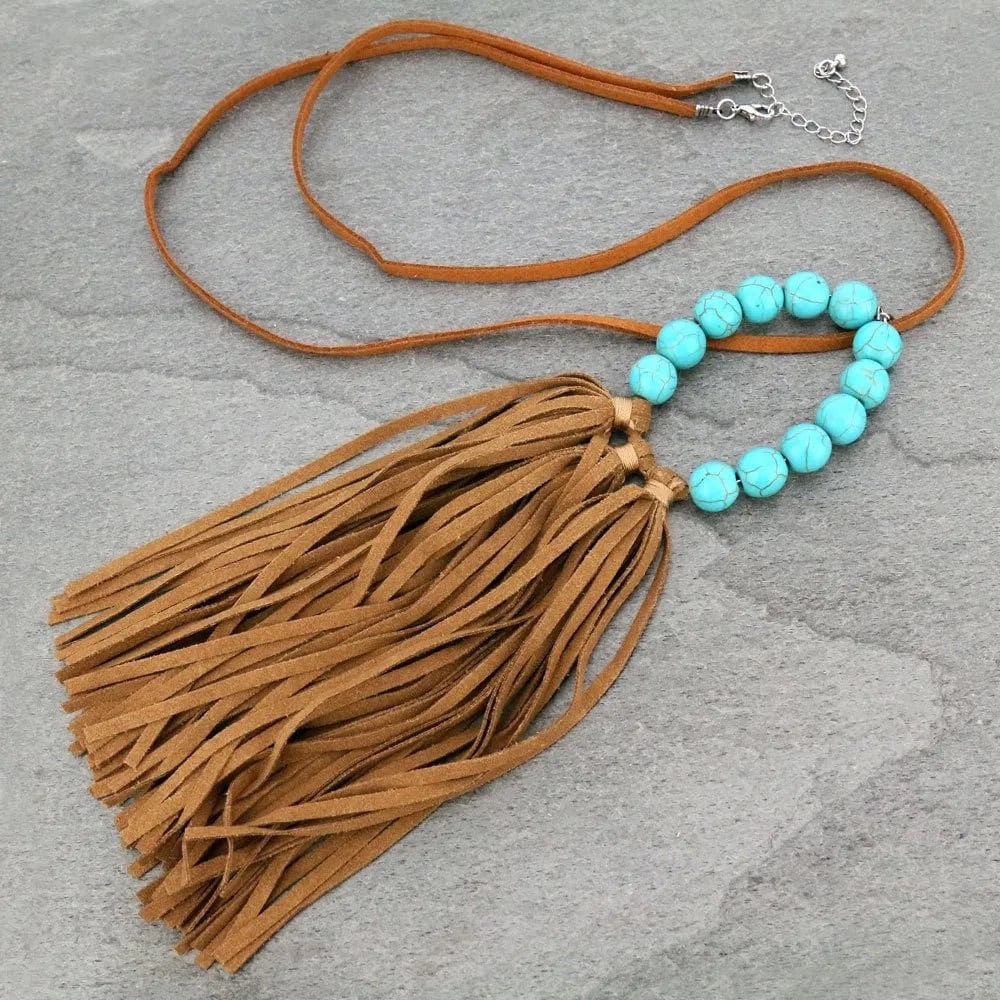 Tan turquoise fringe necklace Southwest Bedazzle jewelz