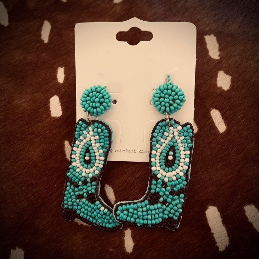Teal Cowgirl Boot earrings Southwest Bedazzle jewelz