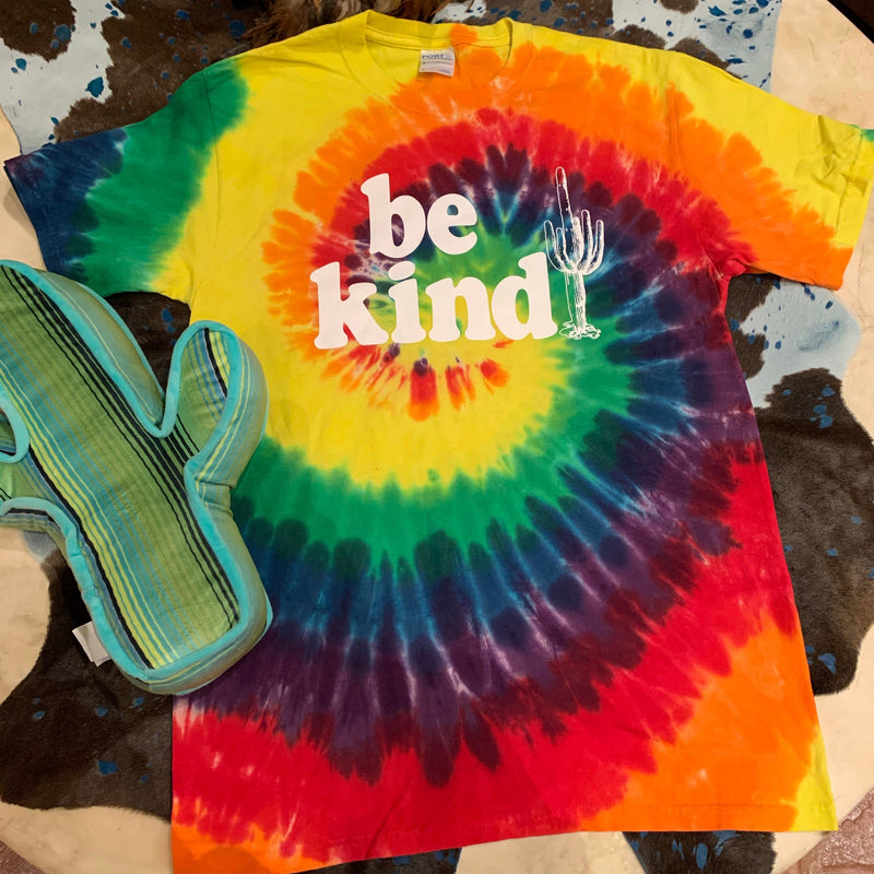 Tie dye BE KIND cactus tee Southwest Bedazzle clothing