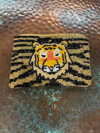TIGER SEED BEAD COIN CLUTCH PURSE Southwest Bedazzle jewelz