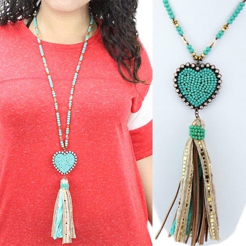 Turquoise Beaded heart necklace Southwest Bedazzle jewelz