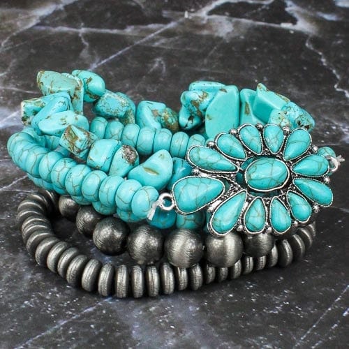 Turquoise blue FLORAL bracelet STACK Southwest Bedazzle jewelz