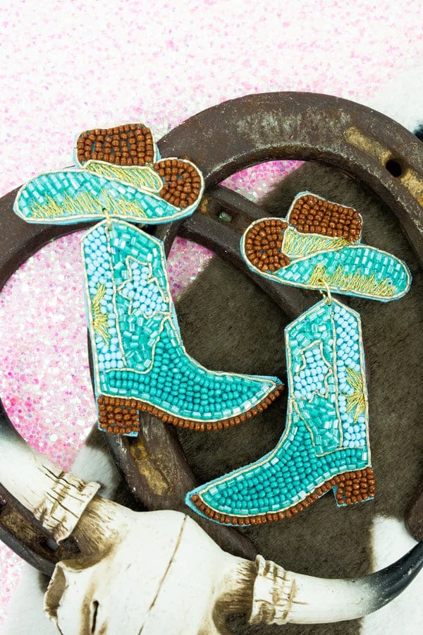 Turquoise boot Summer Fiesta beaded EARRINGS Southwest Bedazzle jewelz