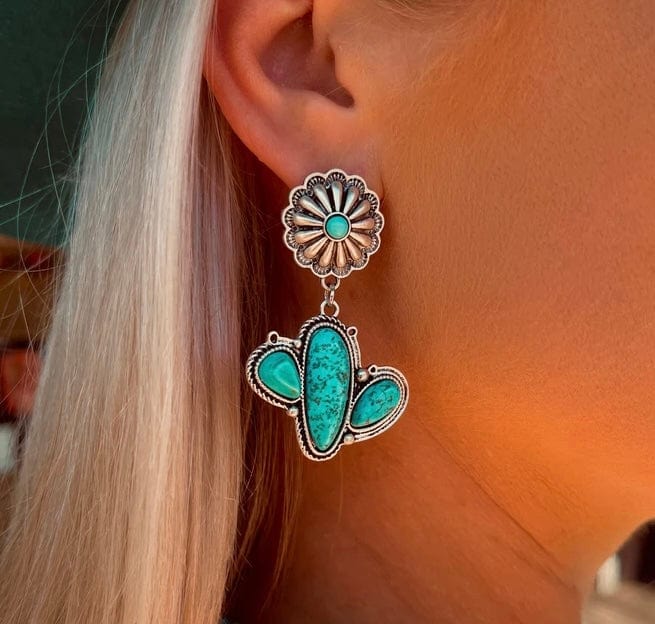 Turquoise cactus earrings Southwest Bedazzle Jewelry