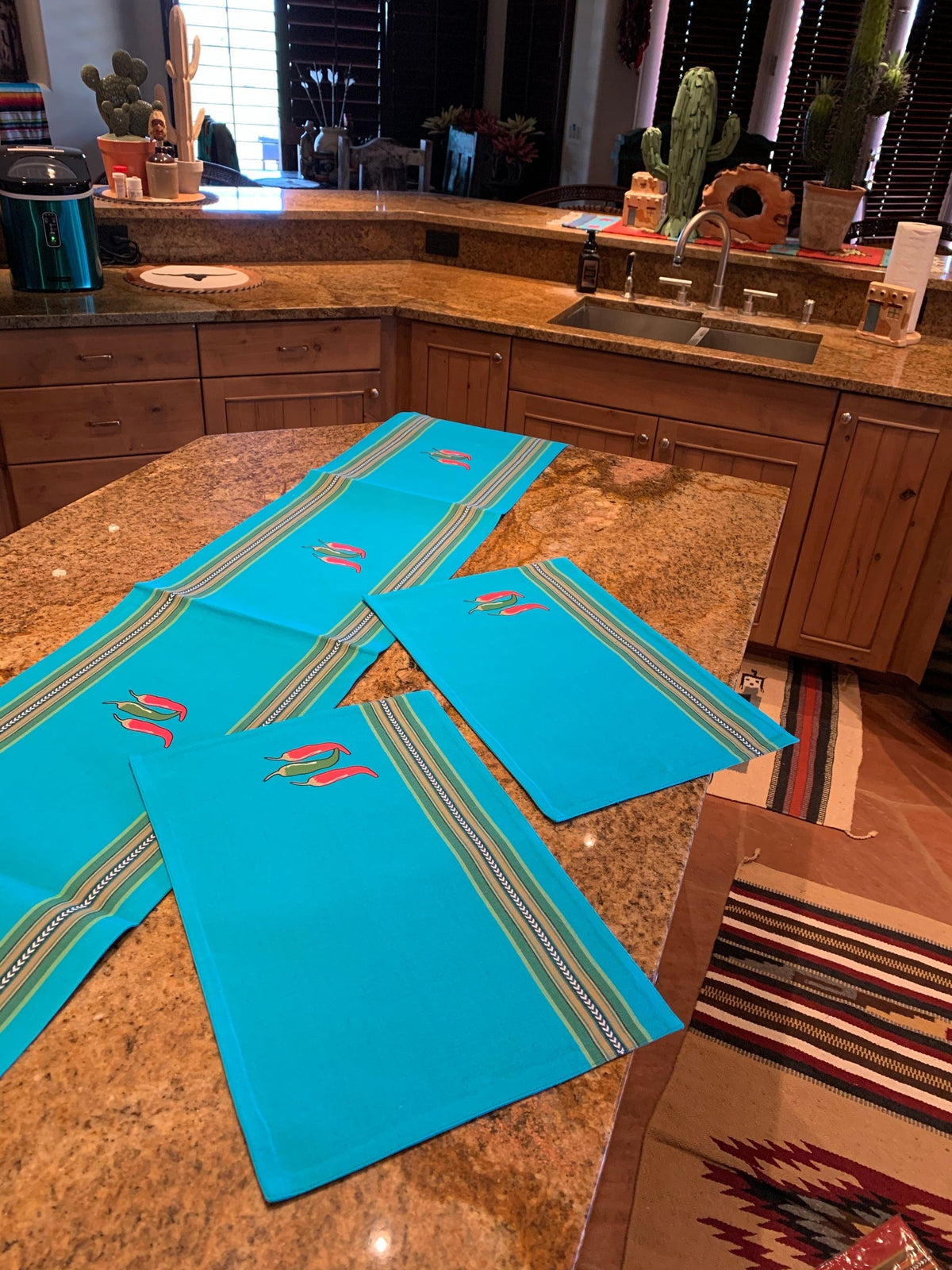 Turquoise chili pepper TABLE RUNNER Southwest Bedazzle home decor
