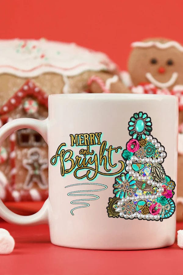 Turquoise Christmas ceramic coffee mug 15oz Southwest Bedazzle home decor