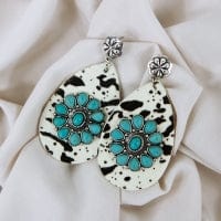 Turquoise concho COWHIDE EARRINGS Southwest Bedazzle jewelz